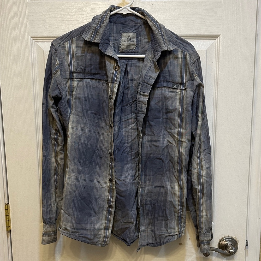 Ascend Gray and Blue Plaid Shirt Jacket
